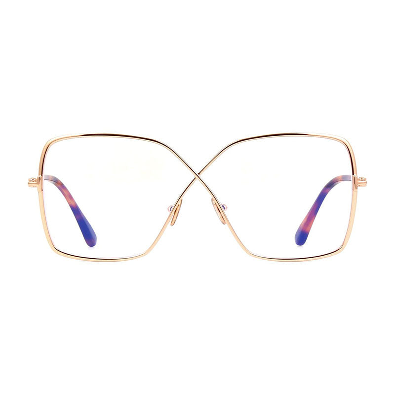 Tom Ford Eyeglasses Square Full Rim, Shiny Palladium Frame and Clear Blue Light Block Lens FT5841-B016