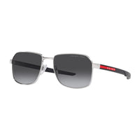 Prada Sport Sunglasses Rectangle Full Rim, Silver Frame and Grey Gradient Polarized Lens PS54WS1BC06G