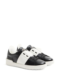 Valentino Garavani Men Open Leather Sneakers With Contrast Band And Stud Details