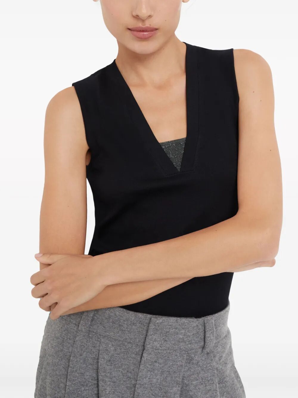 BRUNELLO CUCINELLI Brunello Cucinelli Women Stretch Cotton Jersey Tank Top With Precious Faux-Layering