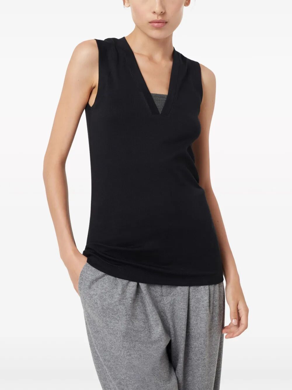 BRUNELLO CUCINELLI Brunello Cucinelli Women Stretch Cotton Jersey Tank Top With Precious Faux-Layering