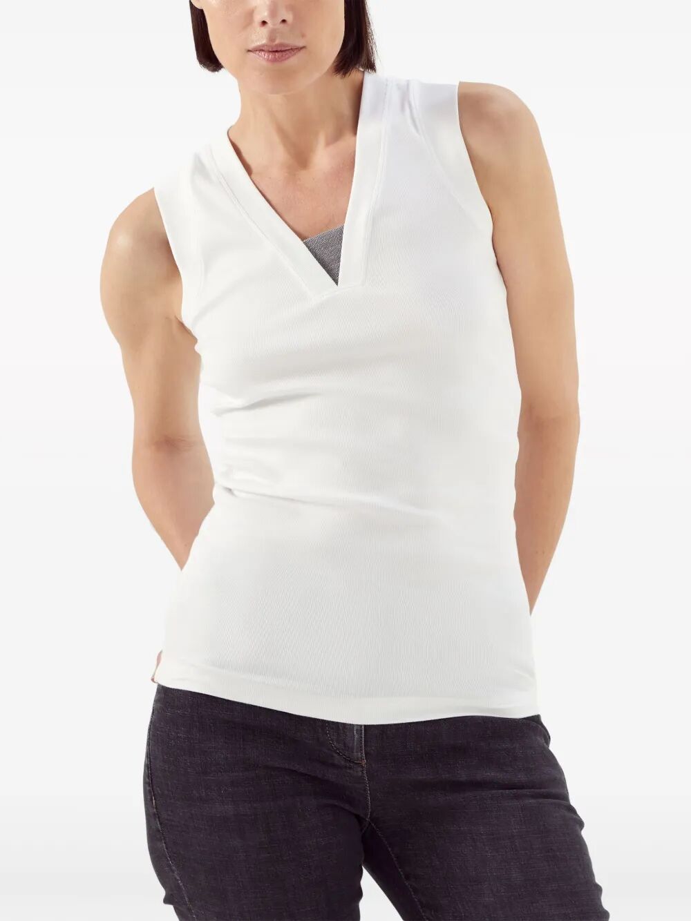 BRUNELLO CUCINELLI Brunello Cucinelli Women Stretch Cotton Jersey Tank Top With Precious Faux-Layering