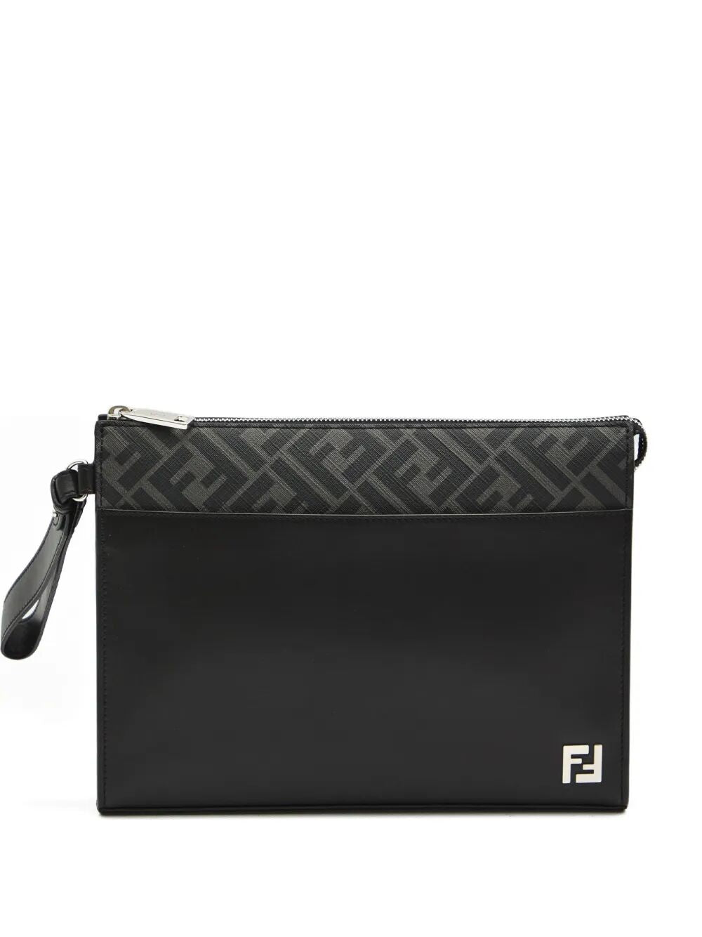 Fendi Men Leather And Canvas Ff Squared Clutch
