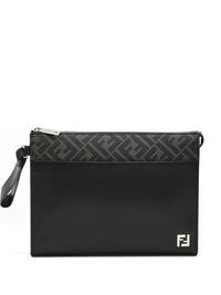 Fendi Men Leather And Canvas Ff Squared Clutch