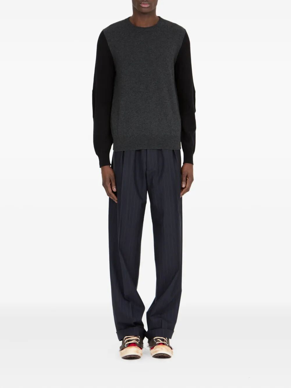 Maison Margiela Men Two-Tone Wool Pullover With Elbow Patches