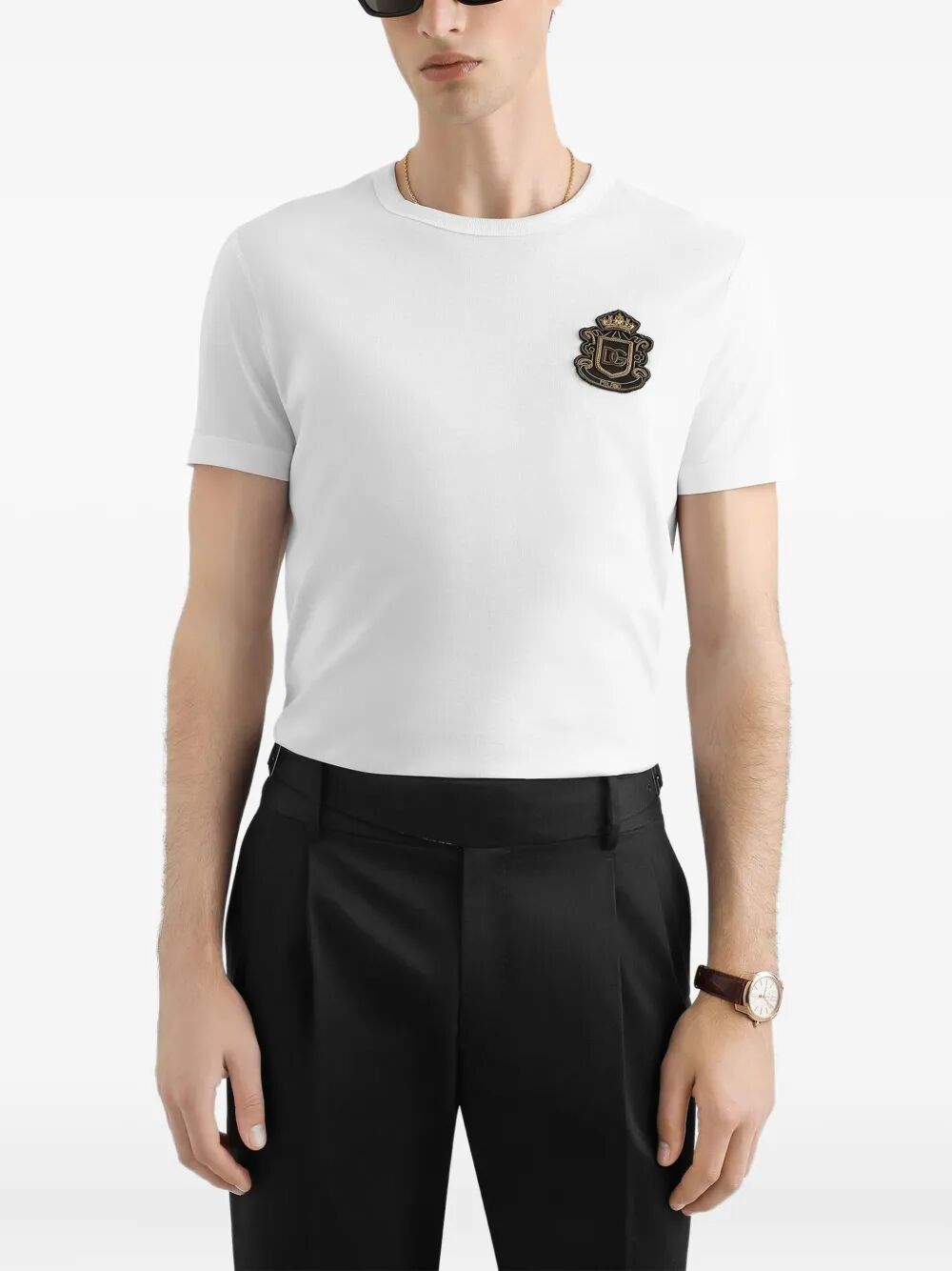 Dolce & Gabbana Men Cotton T-Shirt With Logo Crest