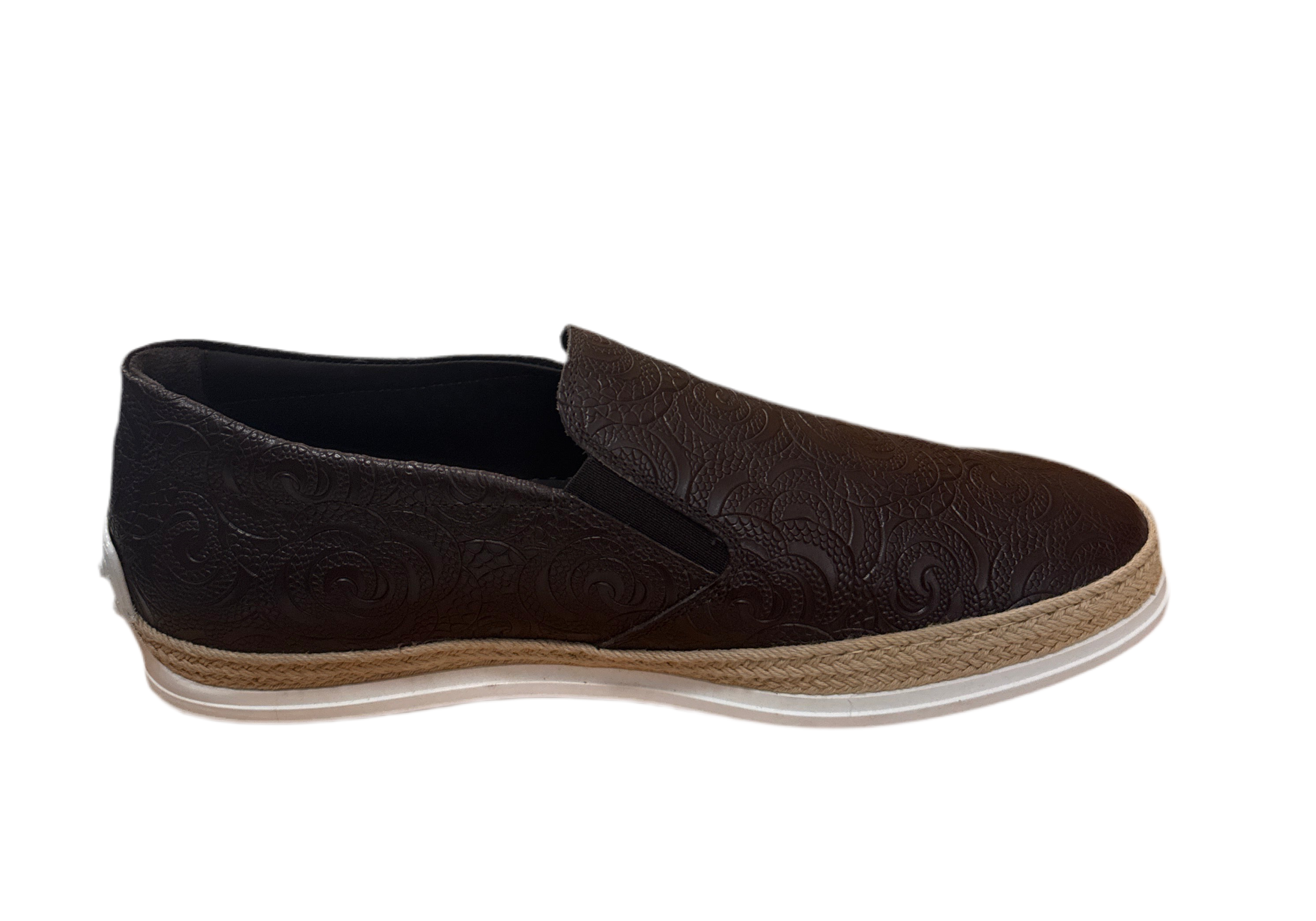 Tods Men's Embossed Leather Espadrille Loafers in Brown