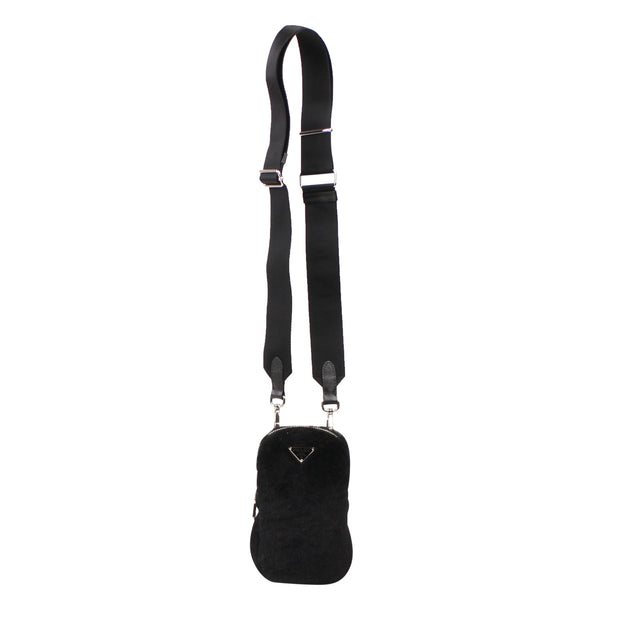 Prada Shearling Shoulder Bag Black