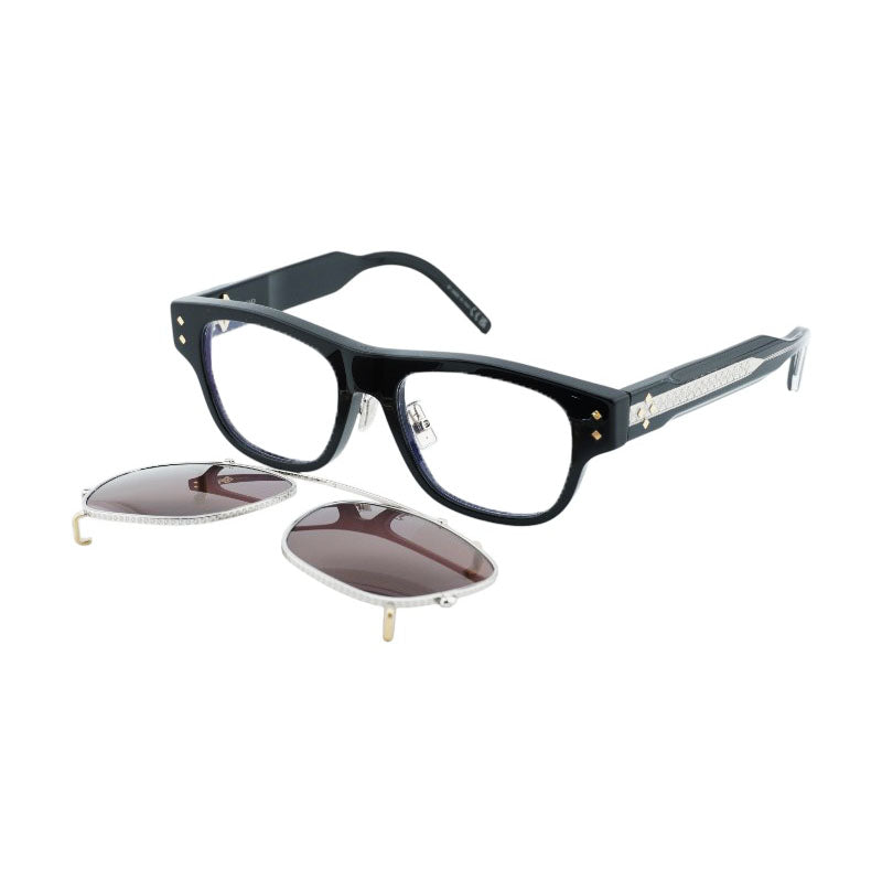Dior Eyeglasses Square Full Rim, Shiny Black Frame and Clear with Magnetic Clip-On Brown Lens CDDIAMONDOS10F10BB