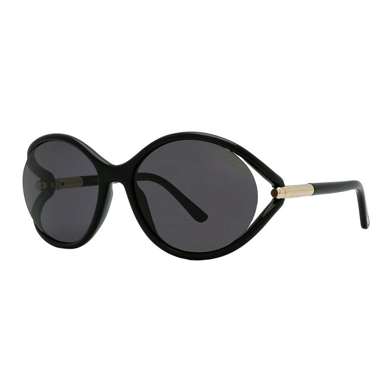 Tom Ford Sunglasses Geometric Semi Rim, Shiny Black Frame and Smoke Lens FT109001A
