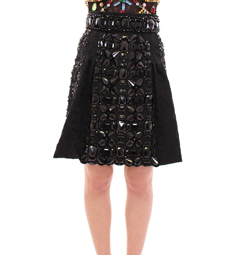 Dolce & Gabbana Black Crystal Handmade Above Knee Women's Skirt