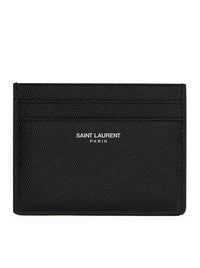 Saint Laurent Men Saint Laurent Paris Black Textured Leather Credit Card Holder