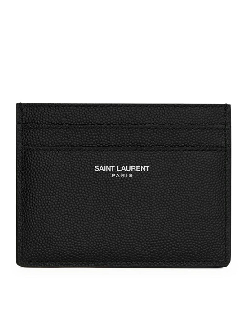 Saint Laurent Men Saint Laurent Paris Black Textured Leather Credit Card Holder