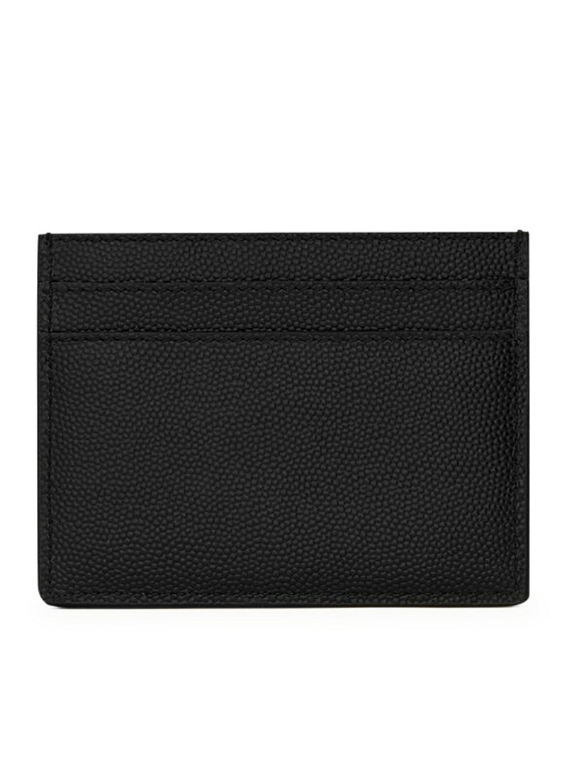 Saint Laurent Men Saint Laurent Paris Black Textured Leather Credit Card Holder