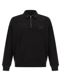 C.P. Company Men Black Cotton Fleece Sweatshirt