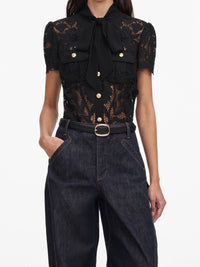 Self-Portrait Women Lace Tie Neck Top