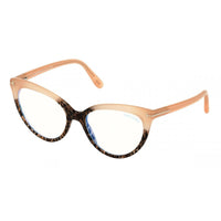 Tom Ford Tom Ford Eyeglasses Cat Eye Full Rim, ColoRed Havana Frame and Clear Blue Light Block Lenses Lens FT5674-B055