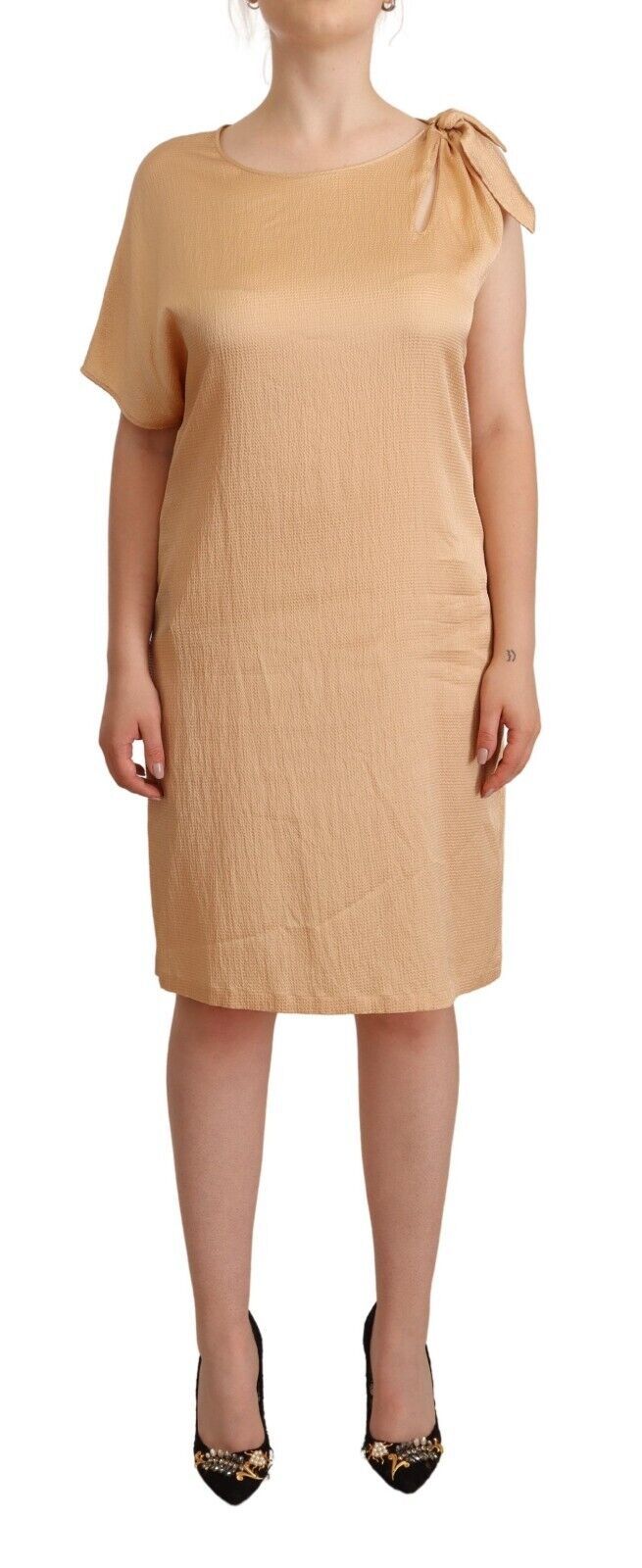 Moschino Beige One Sleeve Knee Length Shift Women's Dress