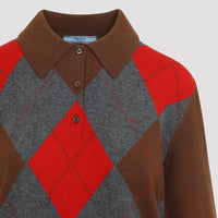 Prada Argyle Knit Polo Sweater Women