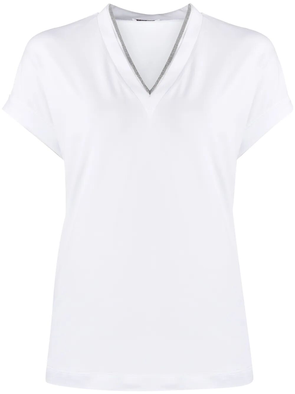 BRUNELLO CUCINELLI Brunello Cucinelli Women Monili Trim V-Neck Cotton T-Shirt