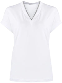 BRUNELLO CUCINELLI Brunello Cucinelli Women Monili Trim V-Neck Cotton T-Shirt