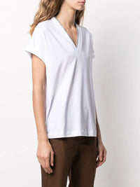 BRUNELLO CUCINELLI Brunello Cucinelli Women Monili Trim V-Neck Cotton T-Shirt