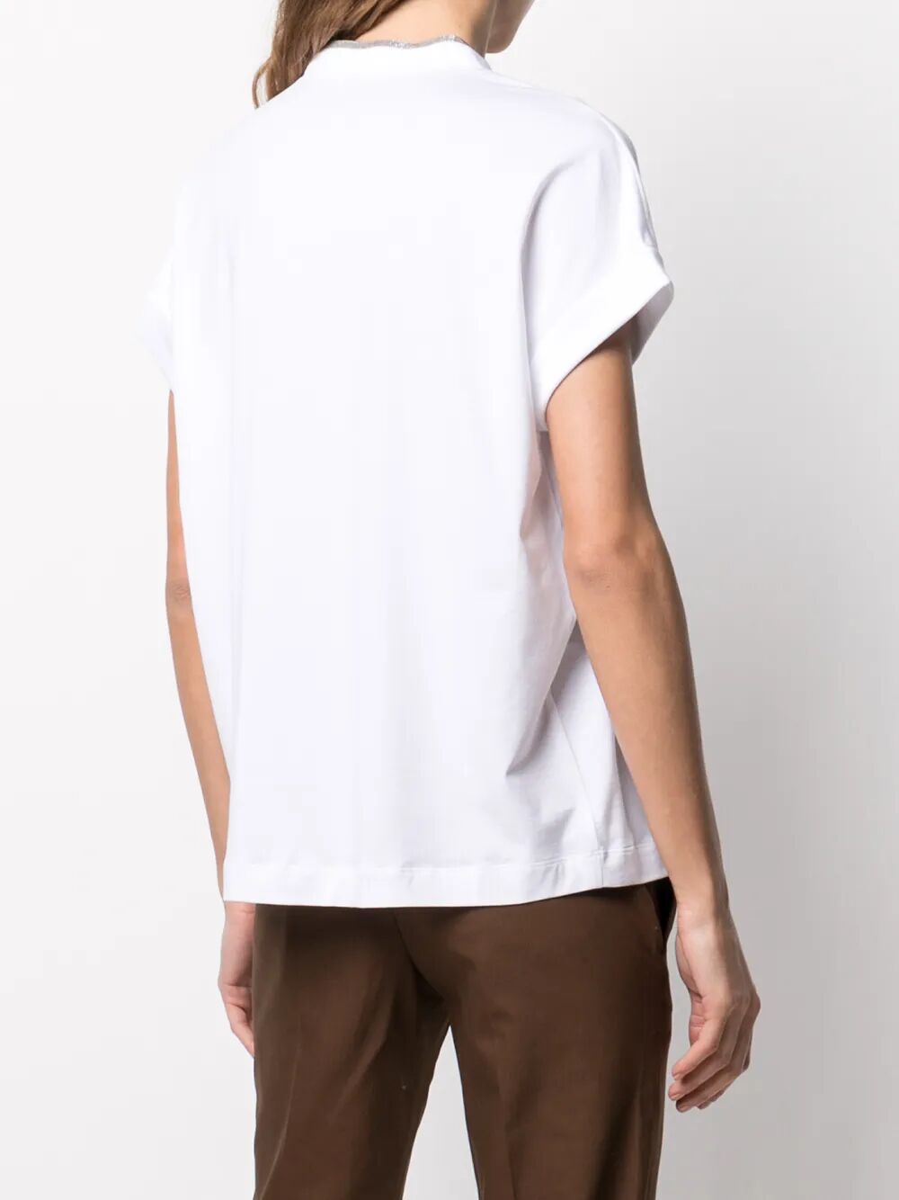 BRUNELLO CUCINELLI Brunello Cucinelli Women Monili Trim V-Neck Cotton T-Shirt