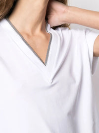 BRUNELLO CUCINELLI Brunello Cucinelli Women Monili Trim V-Neck Cotton T-Shirt