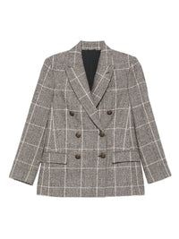 BRUNELLO CUCINELLI Brunello Cucinelli Women Alpaca And Wool Prince Of Wales Double-Breasted Blazer With Monili