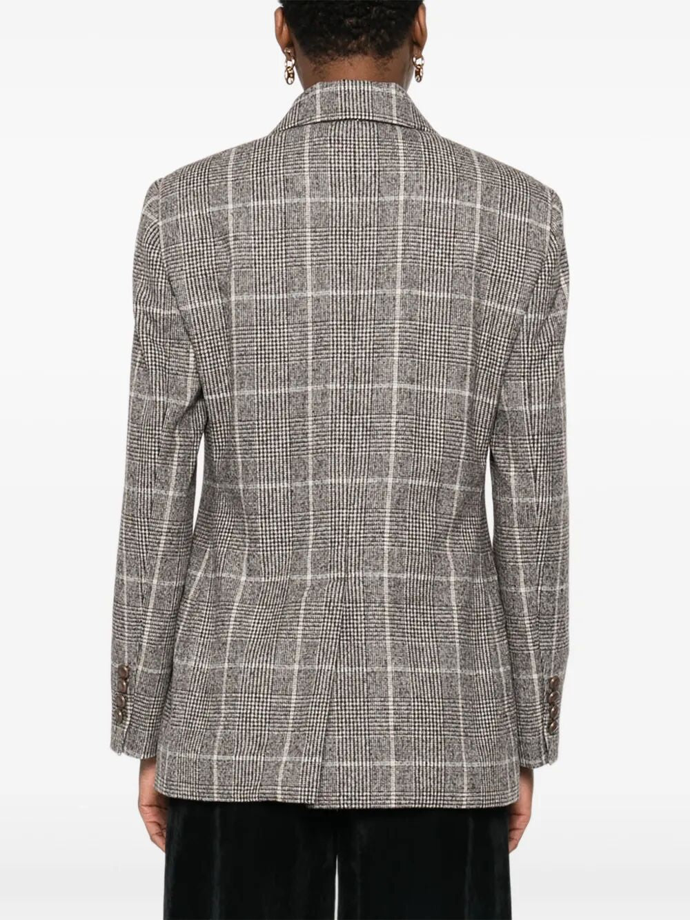BRUNELLO CUCINELLI Brunello Cucinelli Women Alpaca And Wool Prince Of Wales Double-Breasted Blazer With Monili