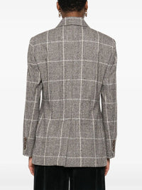 BRUNELLO CUCINELLI Brunello Cucinelli Women Alpaca And Wool Prince Of Wales Double-Breasted Blazer With Monili