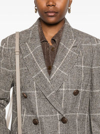 BRUNELLO CUCINELLI Brunello Cucinelli Women Alpaca And Wool Prince Of Wales Double-Breasted Blazer With Monili