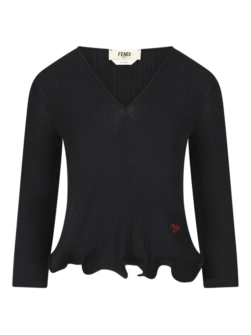 FENDI Fendi Women V-Neck Ribbed Top With Ruffles