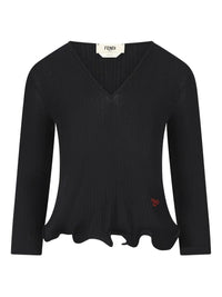 FENDI V-Neck Ribbed Top With Ruffles Women