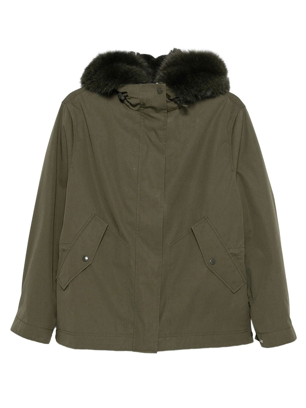 YVES SALOMON Parka Corto In Cotone Con Pelliccia Di Volpe E Coniglio Women
