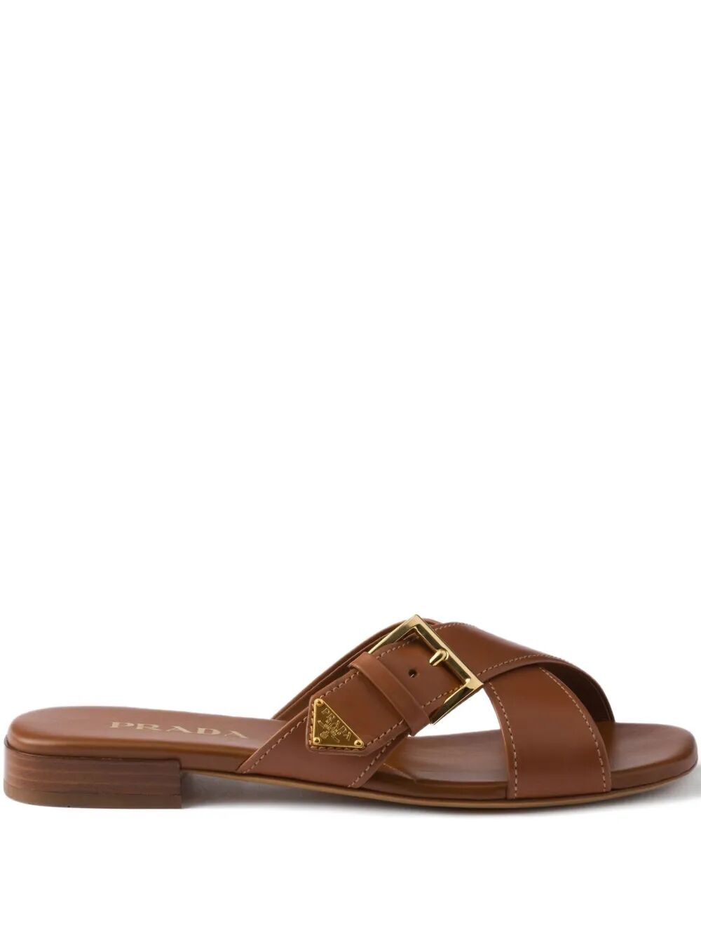 PRADA Leather Crisscross Slides With Buckle Women