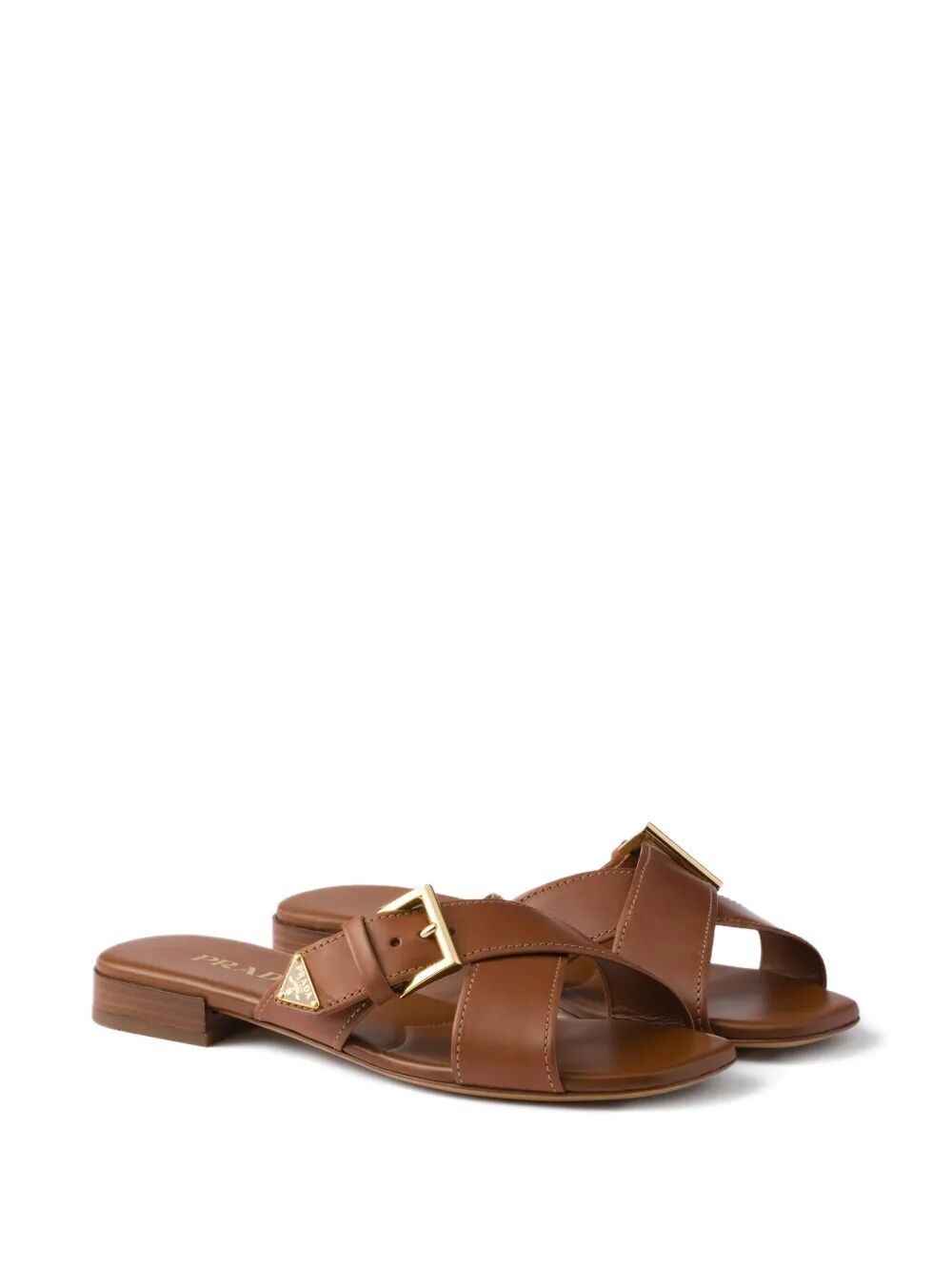 PRADA Leather Crisscross Slides With Buckle Women