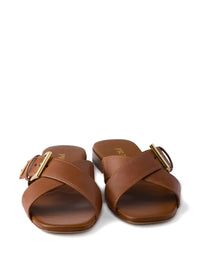 Prada Women Leather Crisscross Slides With Buckle