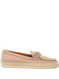 Tod's Women Raffia Weaving Silky Nubuck Loafers