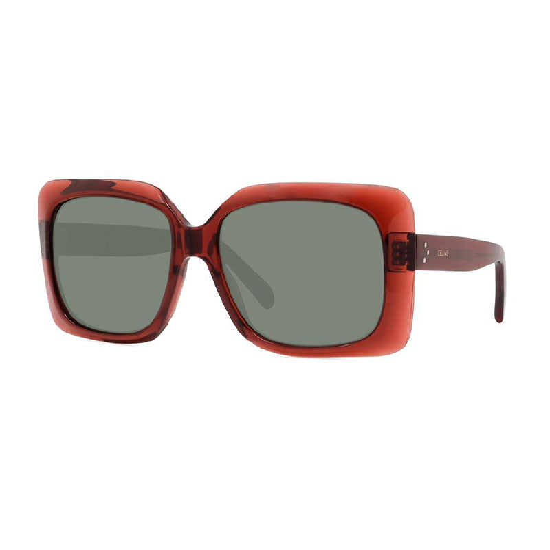 Celine Geometric Full Rim, with a Shiny Red frame and Green lens. Red