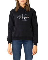 Calvin Klein Jeans Women's Black Hoodie with Snakeskin Logo Regular 0 (XS) Black