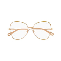 Chloe Chloe Eyeglasses Butterfly Full Rim, Gold Frame and Clear Demo Lenses Lens CH0098O002