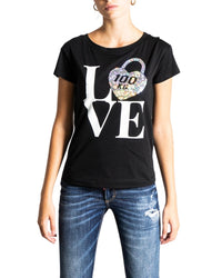 Love Moschino Love Lock Graphic Tee Women Black Shirts Black