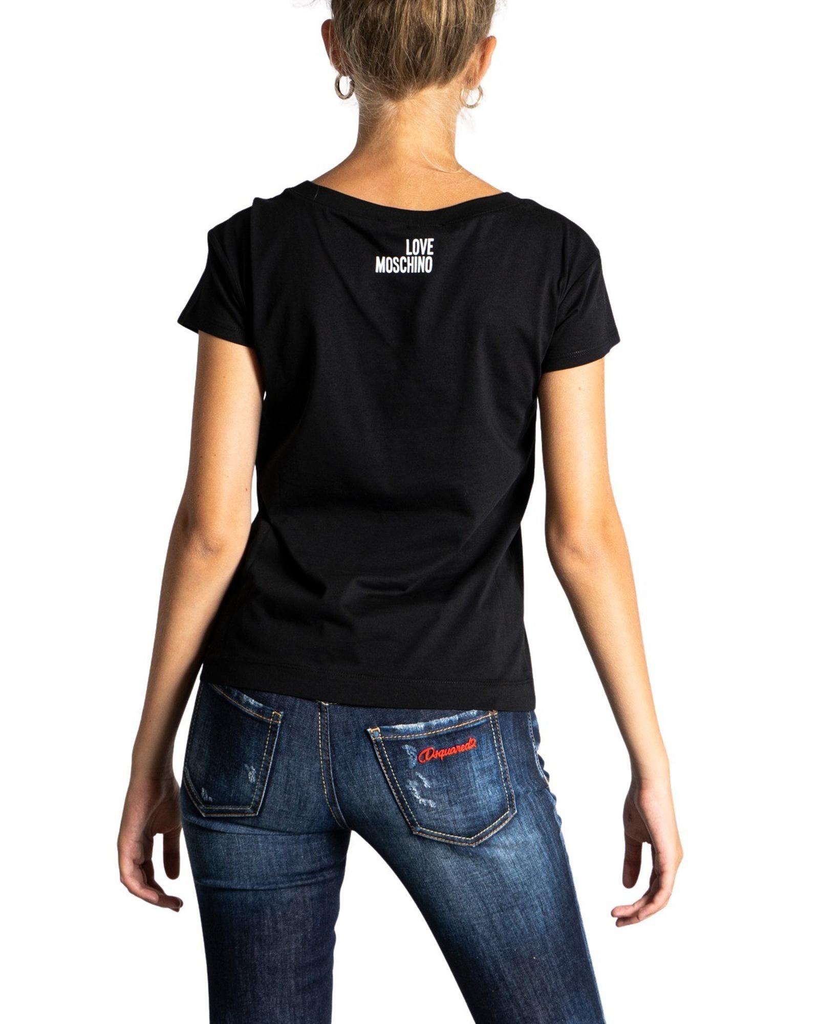 Love Moschino Love Lock Graphic Tee Women Black Shirts