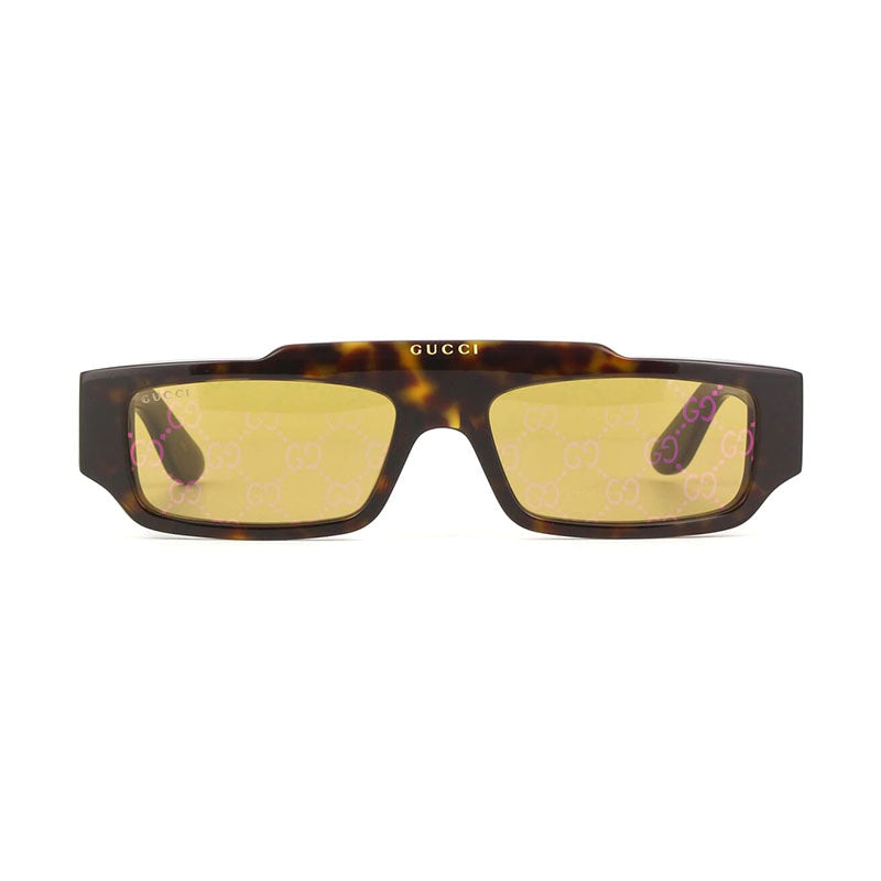 Gucci Sunglasses Rectangle Full Rim, Shiny Green with GG Pattern Frame and Green Lens GG1592S003