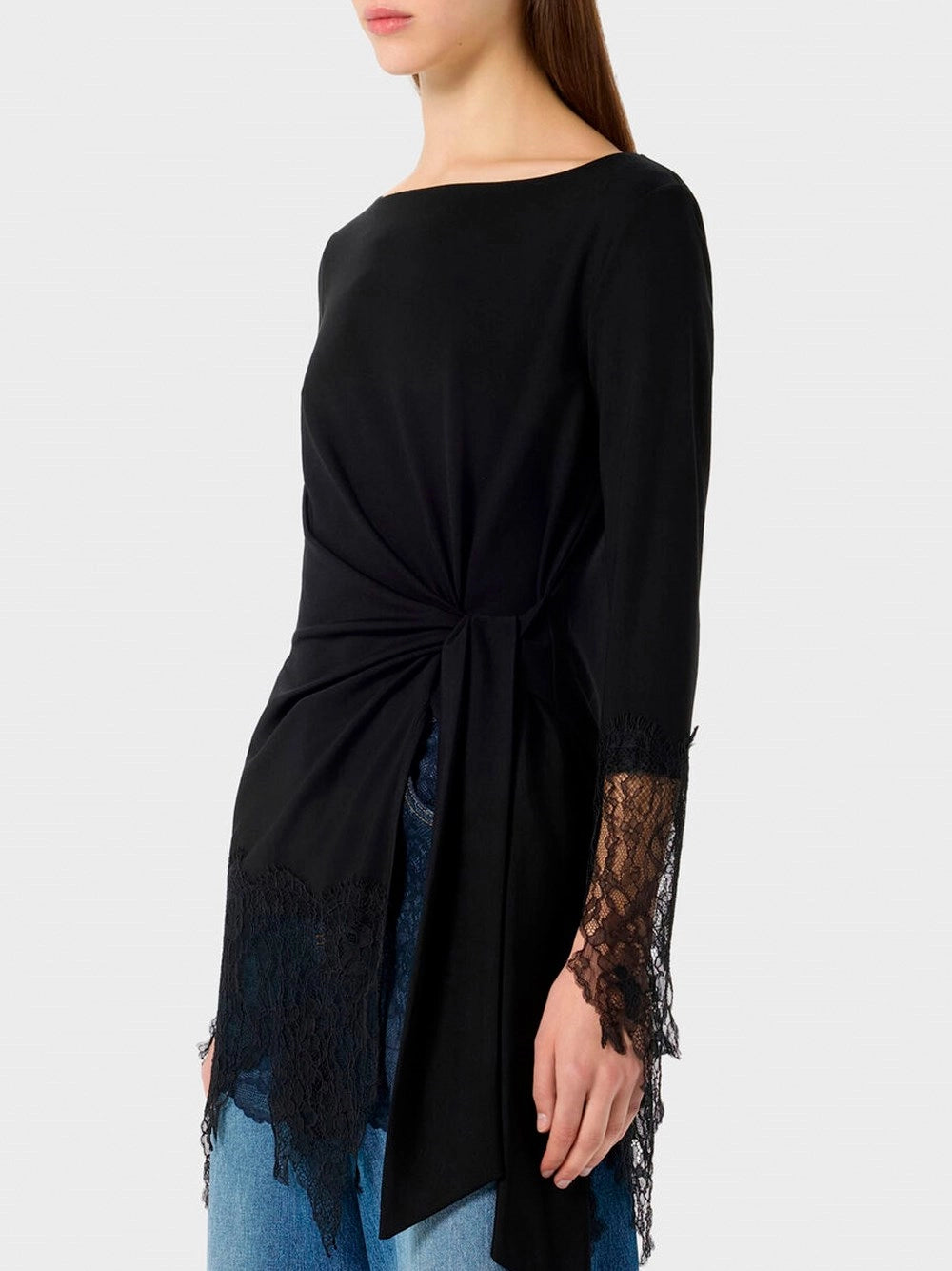 Blumarine Women Jersey Tunic With Lace Ruffles