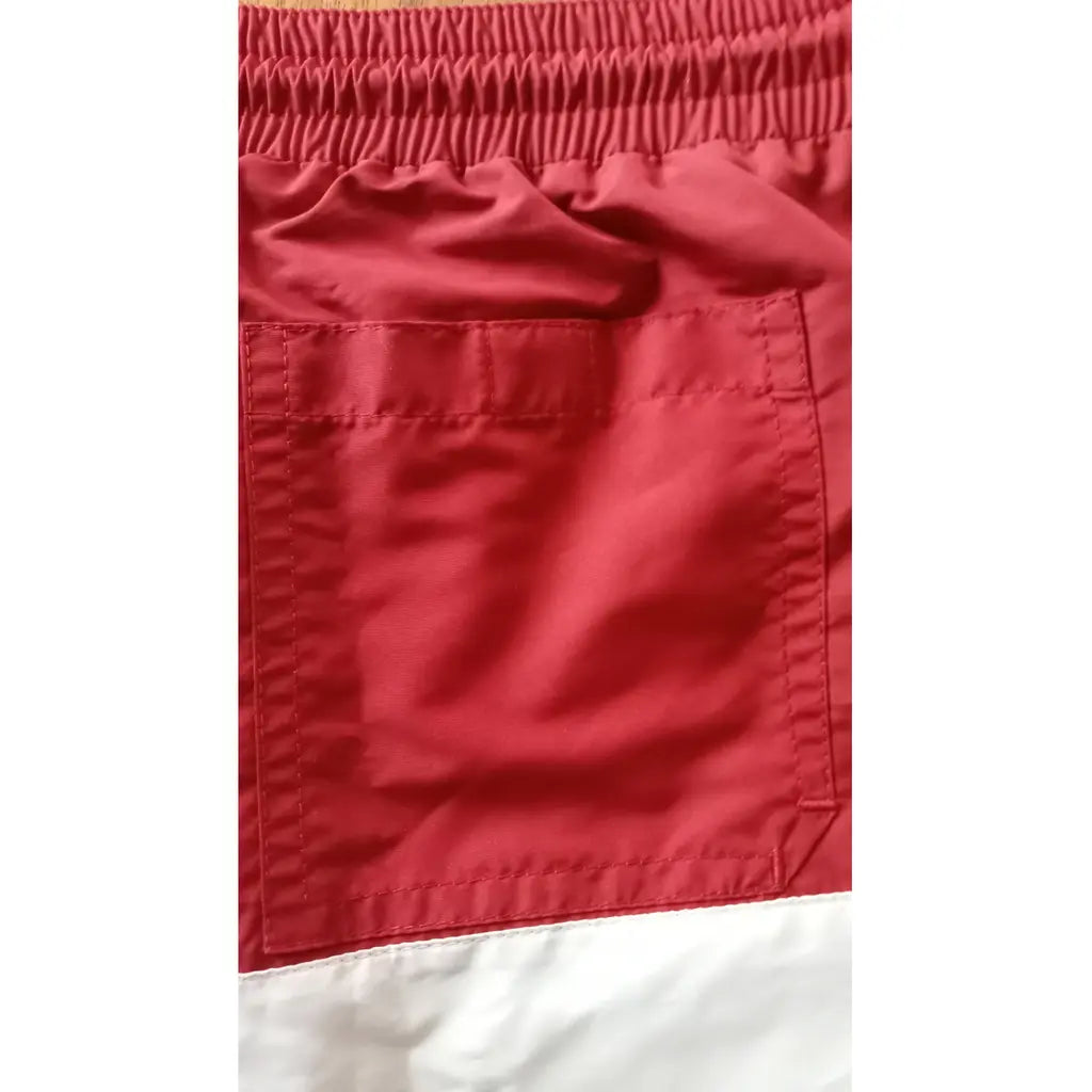 Brunello Cucinelli Mens Logo Embroidered Swim Trunks in Red & White