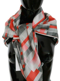 Costume National Gray Red Silk Shawl Foulard Wrap Women's Scarf