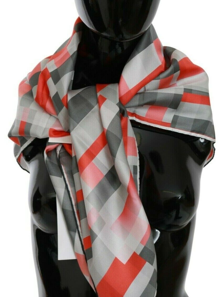 Costume National Gray Red Silk Shawl Foulard Wrap Women's Scarf