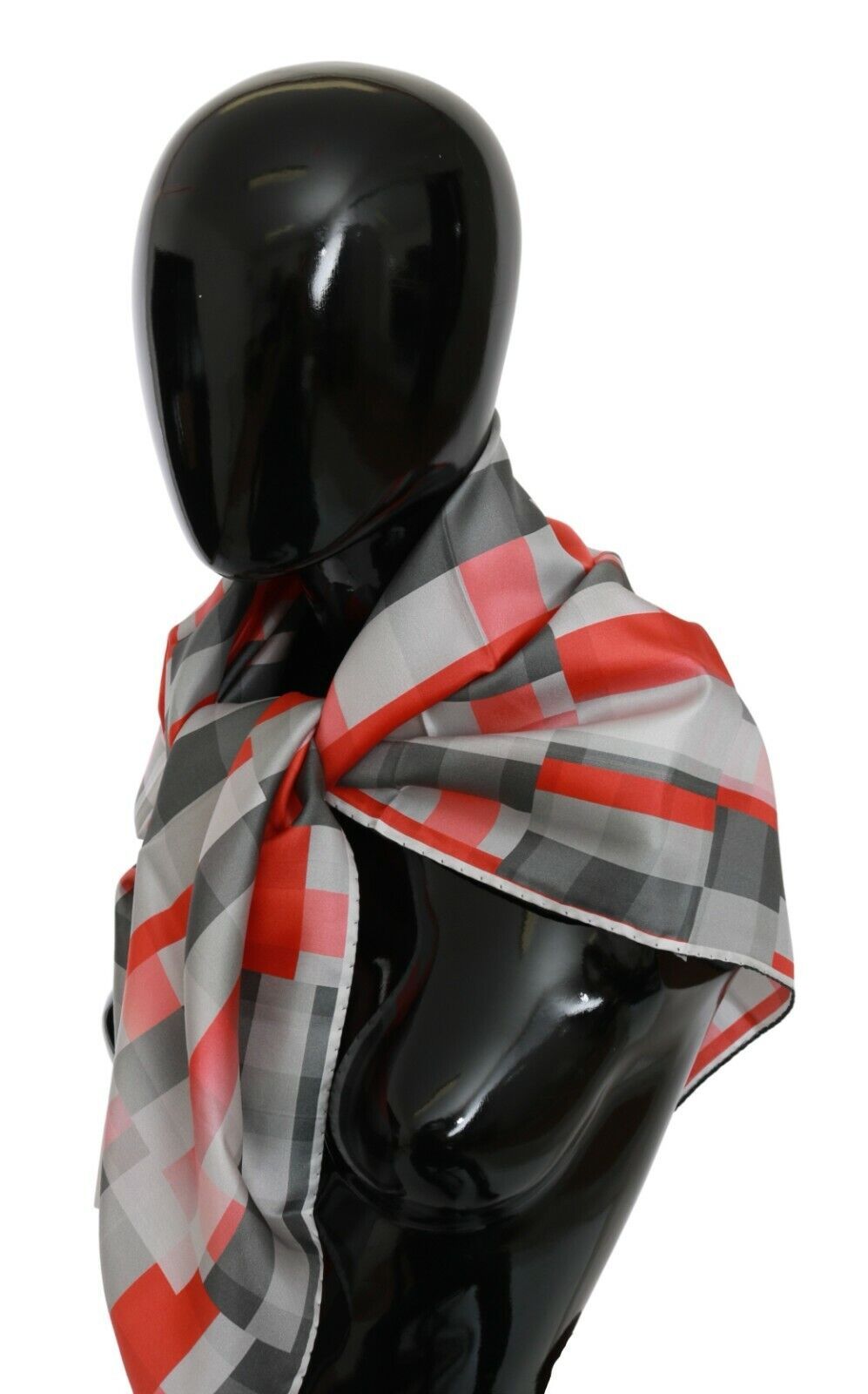 Costume National Gray Red Silk Shawl Foulard Wrap Women's Scarf